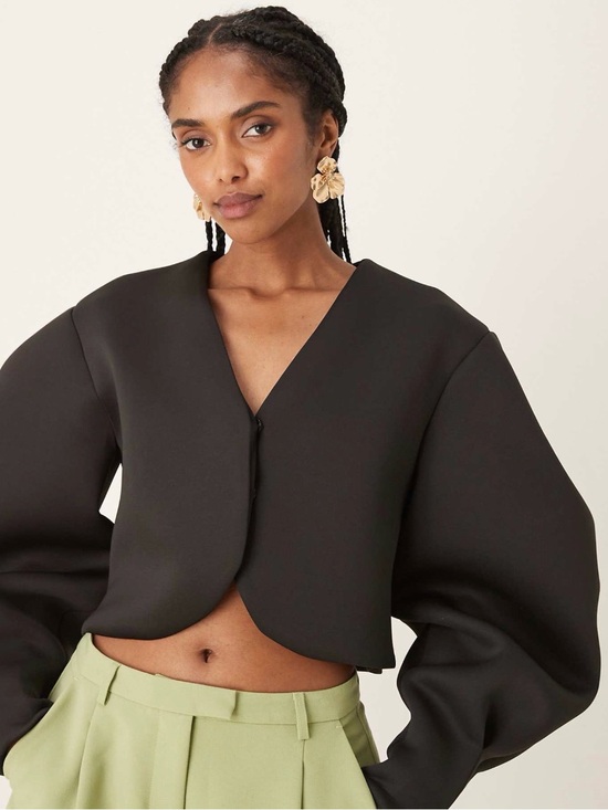 ASOS Jackets & Blazers - ASOS Design Extreme Volume Sleeve Cropped Jacket | Scuba Blazer Black